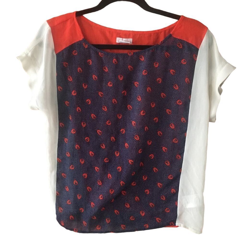 Cooperative Open Back Shirt Sz S red white blue Short Sleeve Blouse